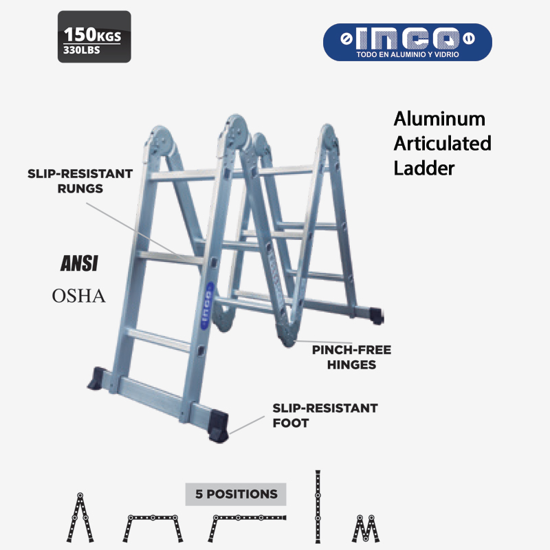 Inco Aluminum Articulated Ladder - 330lb Rating (4 x 3FT Sections (12FT).)