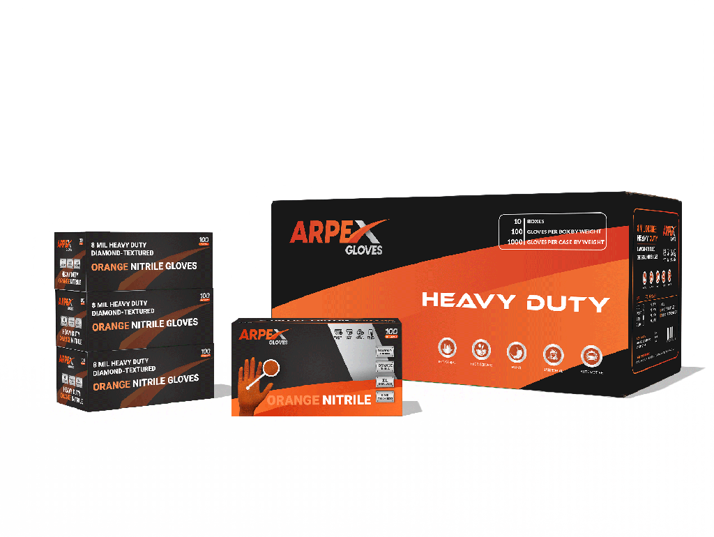 ARPEX 8 Mil Orange Nitrile Diamond Textured Gloves (100/Box) (Medium.)