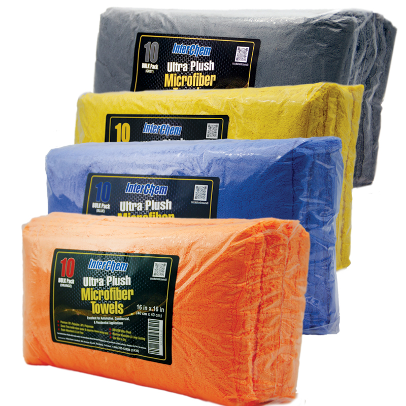 Interchem Ultra Plush Microfiber Towels 16" x 16" 500 GSM - 10 Pack (Yellow.)