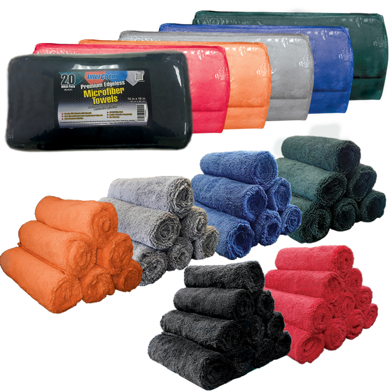 Interchem Premium Microfiber Towels 16" x 16" 400 GSM - 20 Pack (Green.)