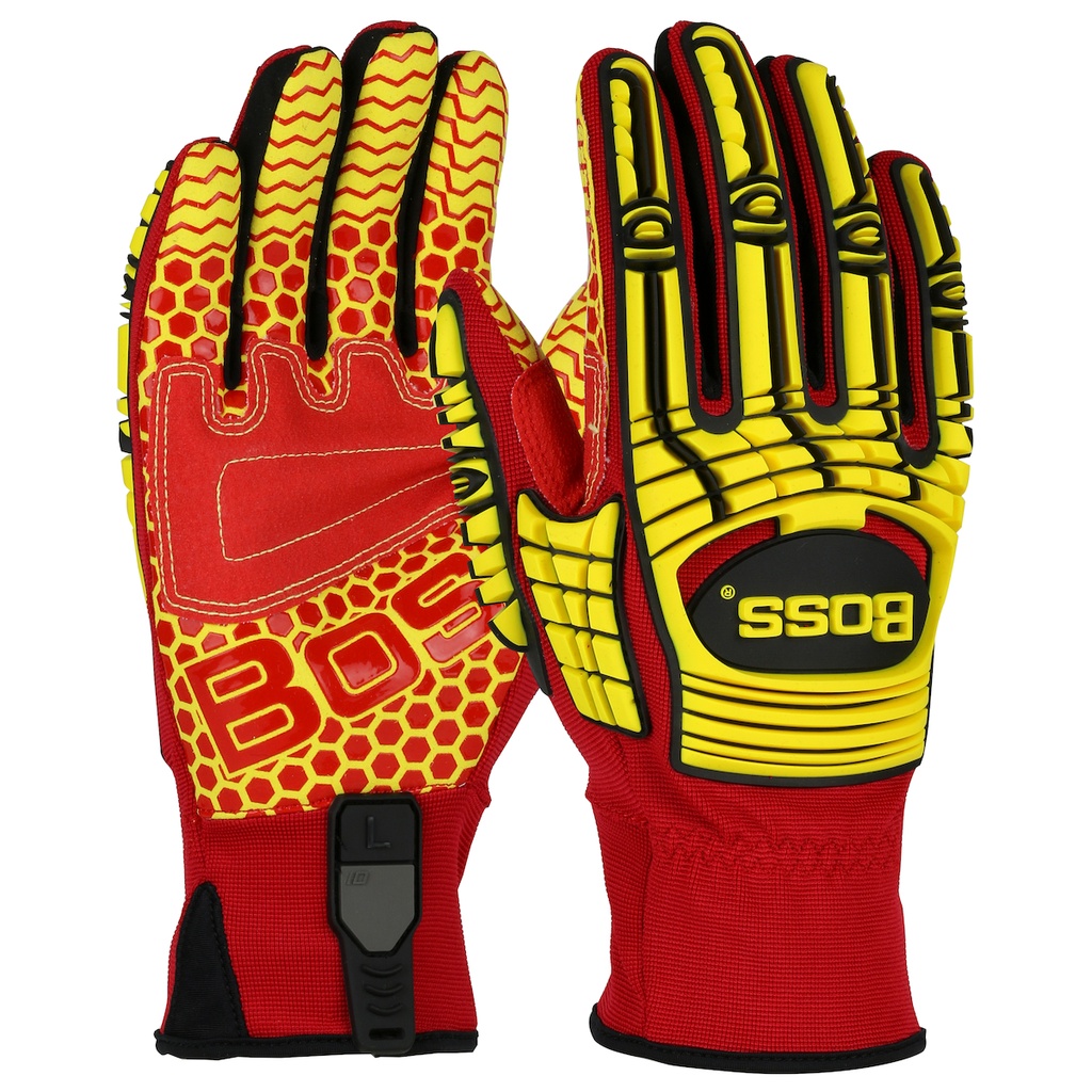 Boss - Synthetic Leather Palm with Red Silicone Grip and Spandex Back – TPR Impact Protection (Small.)