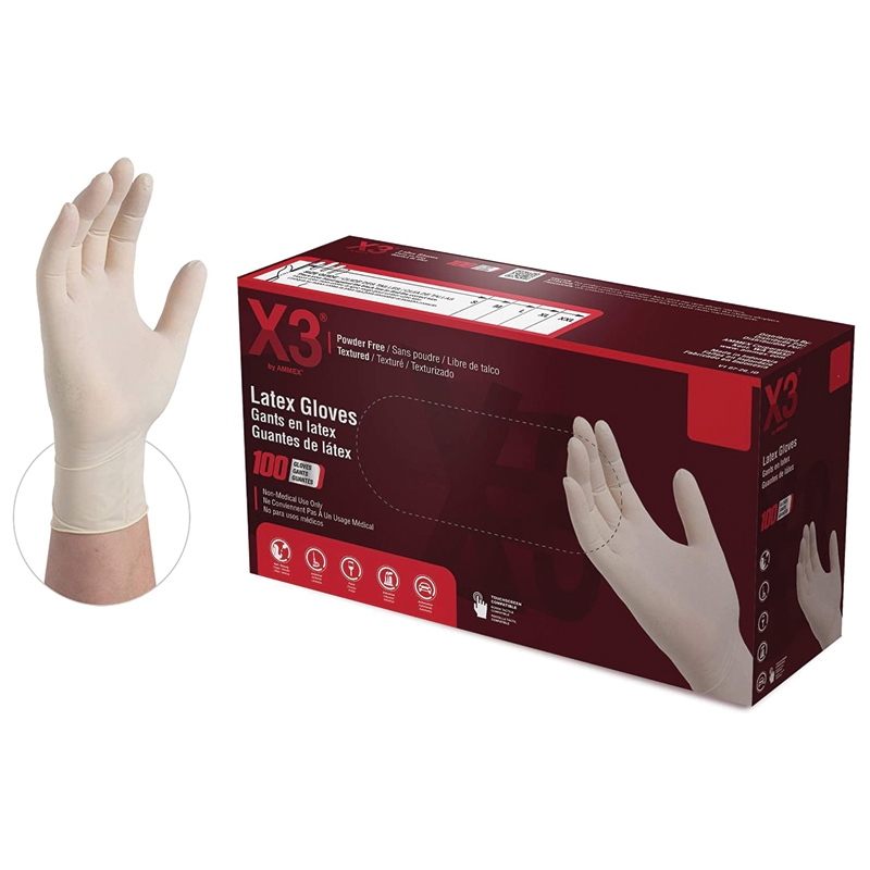 AMMEX® LX3® 3 Mil Ivory Latex Powder Free Industrial Gloves (100/Box) (Small.)