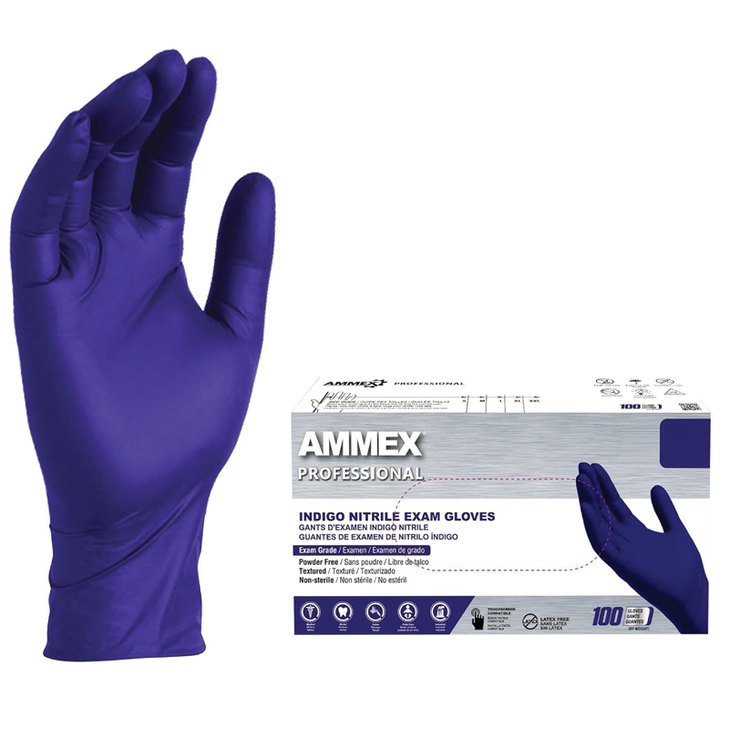 AMMEX® 3 Mil Indigo Nitrile Powder Free Exam Gloves (100/Box) (Small.)