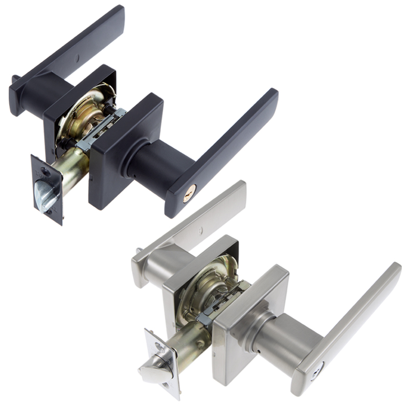 Toledo Lugo Exterior Lock Lever Set-Square Rosette (Satin Nickel Plated)