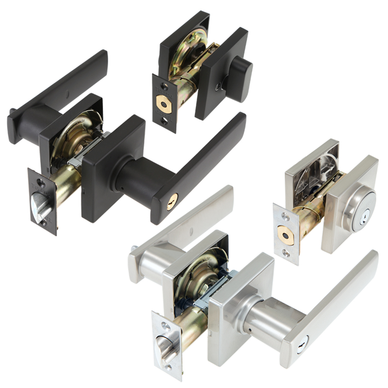 Toledo Lugo Double Cylinder Combo Set-Deadbolt-Lever Set (Satin Nickel Plated)