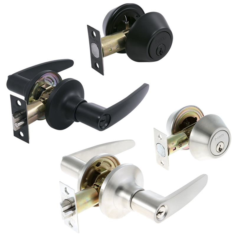 T-Locks Double Cylinder Combo Set-Deadbolt-Lever Set (Black.)
